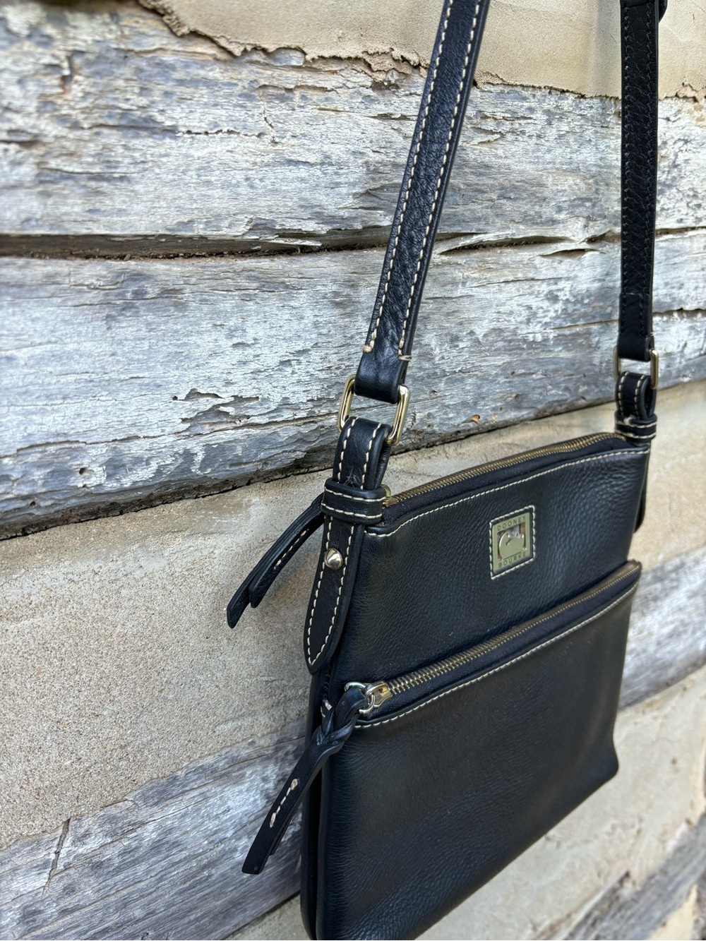 Dooney & Bourke Black Pebbled Leather Convertible Crossbody with Gold Accent - Picture 5 of 11
